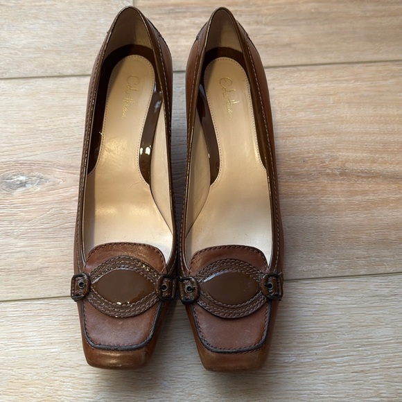 Cole Haan Brown Leather Pumps Brown Buckle Kitten Heel Women Shoes - Picture 7 of 16